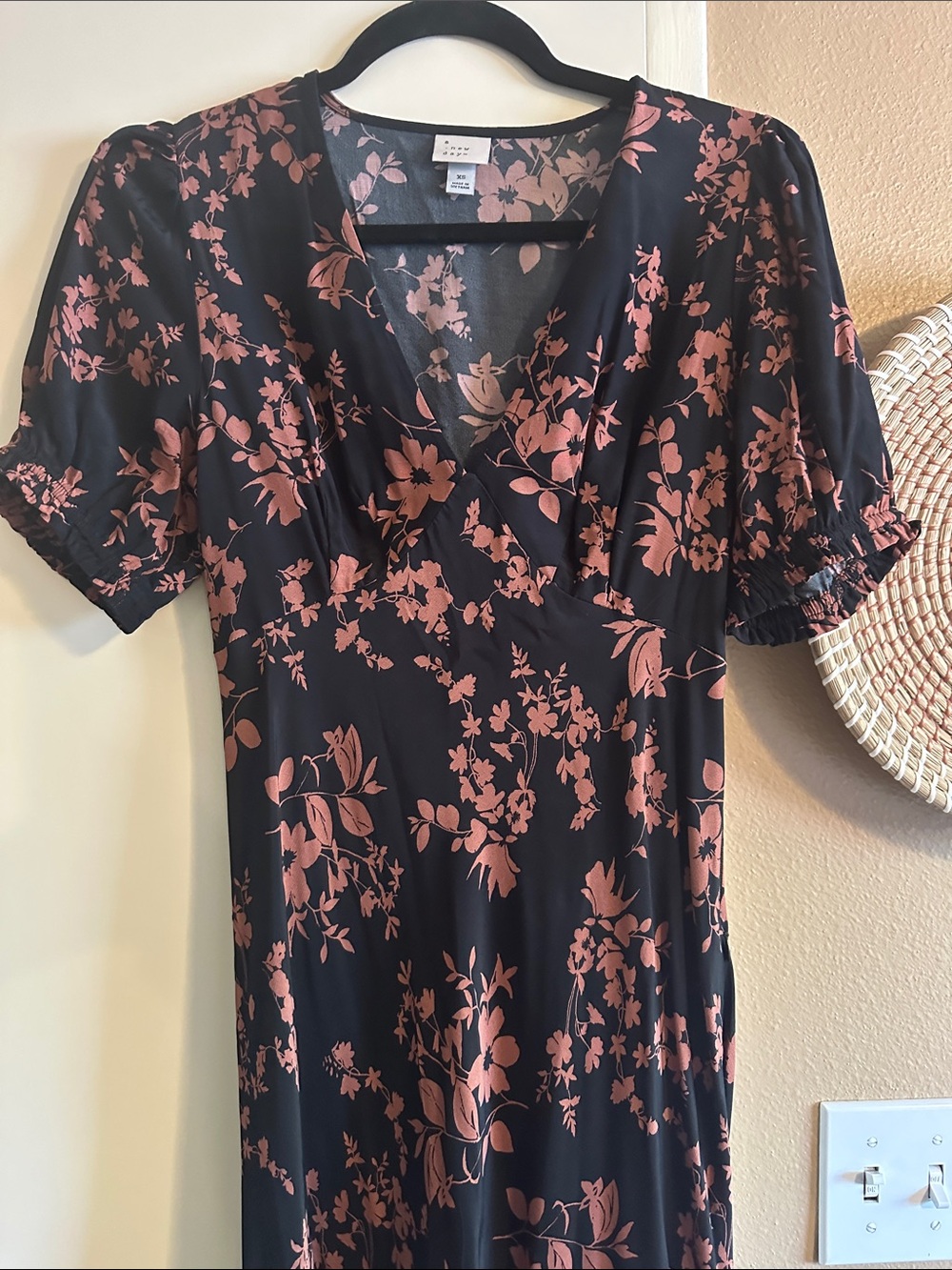 a new day Black Maxi Dress with Rust Floral Print